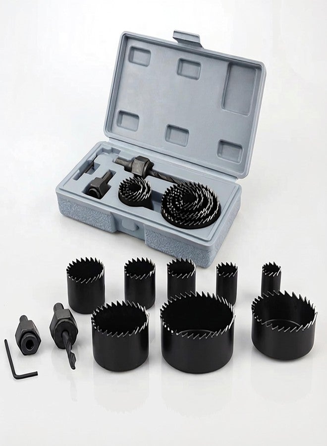 JUKR 11 PCS Carbon Steel Hole Saw Drill Bit Circular Core Cutter Set Works With Wood, Plywood Door Holes, Plastic PVC Pipes, MDF & Veneer Boards, Light Aluminium Metal For Round Core Cutting & Drilling - Image 1